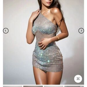 Elegant One Shoulder Sequin Dress - Silver